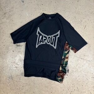 Tapout Mens Rash Guard Shirt XL Black Camo MMA BJJ Grappling Compression Top